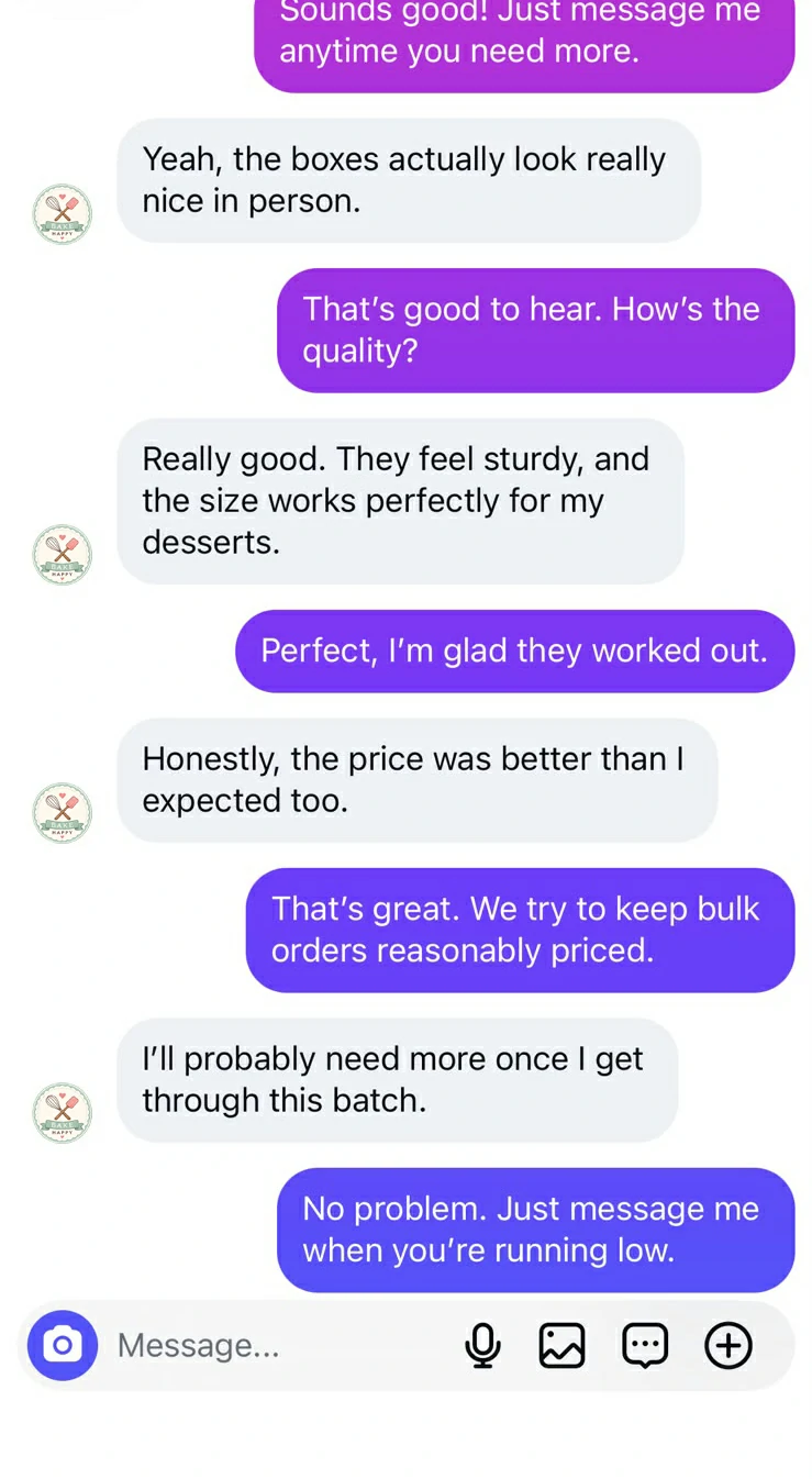 Customer review for bakery packaging