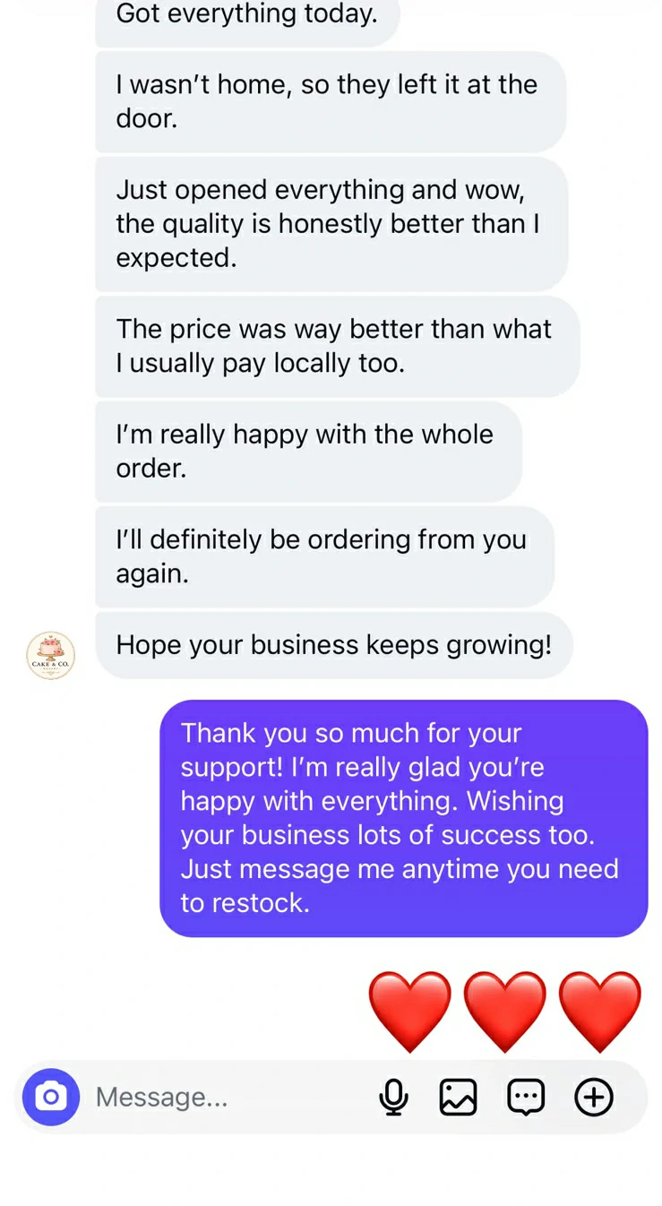 Customer feedback for bulk packaging order